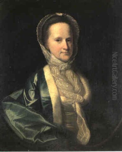 Portrait Of Sarah West, Wife Of Andrew, Second Lord Archer, Half-length, Wearing A Green Silk Dress Trimmed With Lace... Oil Painting by Allan Ramsay