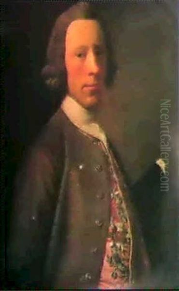 A Portrait Of Thomas Shairp Of Houstoun, Half Length, In A  Pink Waistcoat, Grey Jacket And Powdered Wig Oil Painting by Allan Ramsay