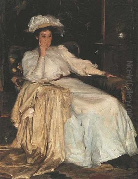 Portrait Of A Woman In White Oil Painting by Hugh Ramsay