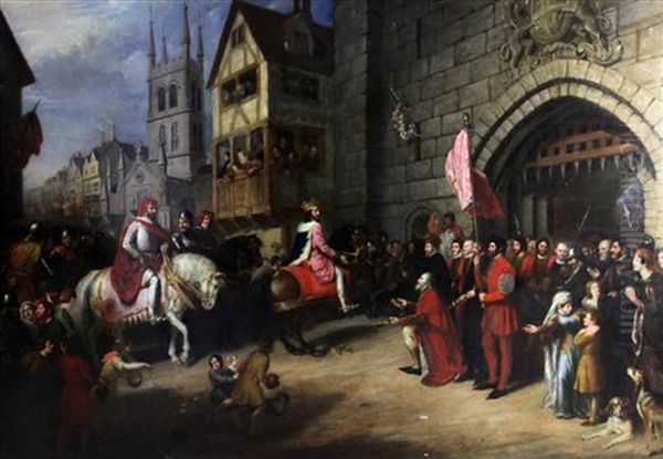 The Entry Of The Black Prince Into London With The French King And His Son As Prisoners, Welcomed By King Edward Iii, The Mayor Of London... Oil Painting by James Ramsay