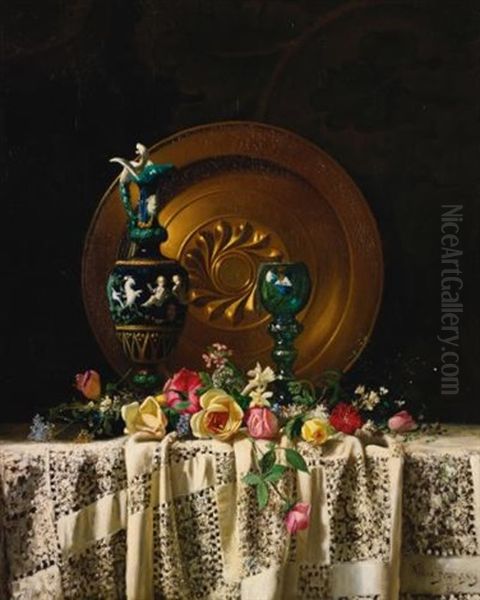 Flowers On A Table Oil Painting by Milne Ramsey