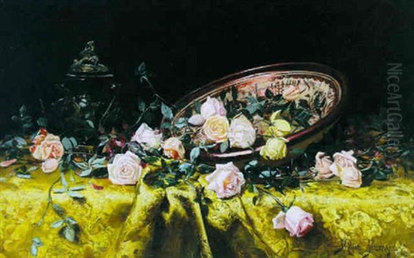 Roses On A Table Oil Painting by Milne Ramsey