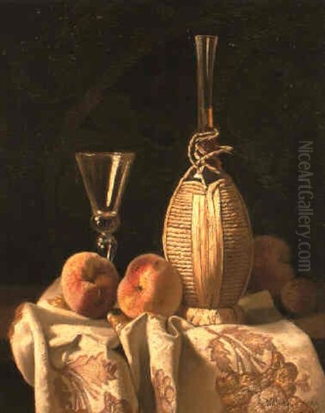 Still Life With Peaches And Wine Oil Painting by Milne Ramsey