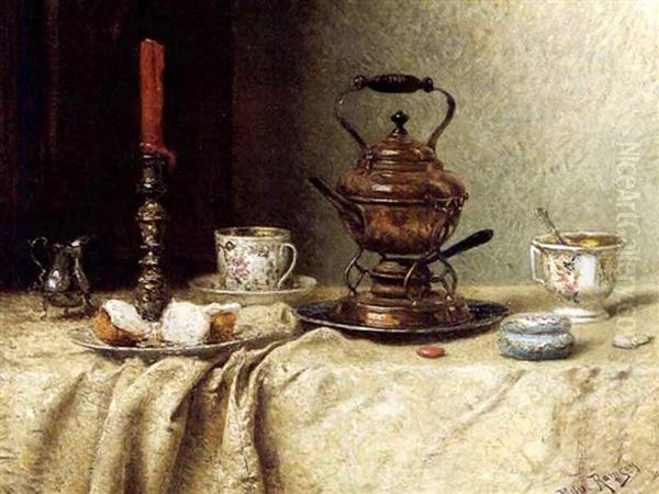 Still Life With Candle And Teapot Oil Painting by Milne Ramsey