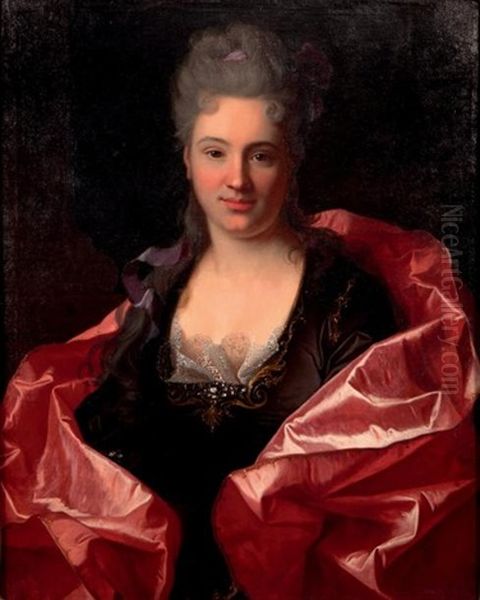 Portrait De Femme Au Manteau Rouge Oil Painting by Jean Ranc