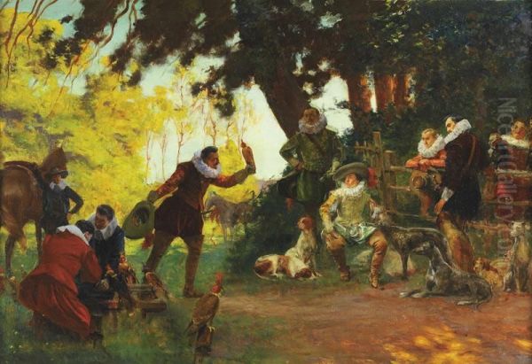 La Chasse Au Faucon Oil Painting by Jules Georges Bondoux