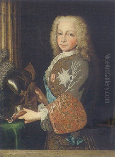 Portrait Of Charles Iii Of Spain, As A Boy, Wearing The Blue Sash Of The Toison D'or And The Order Of The Saint Esprit Oil Painting by Jean Ranc