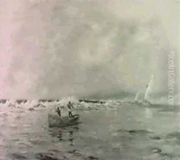 Figures In A Coastal Seascape Oil Painting by Maurice Randall