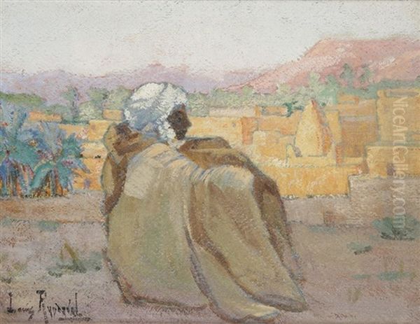 Oriental Assis Aux Abords D'un Village D'algerie Oil Painting by Louis Randavel