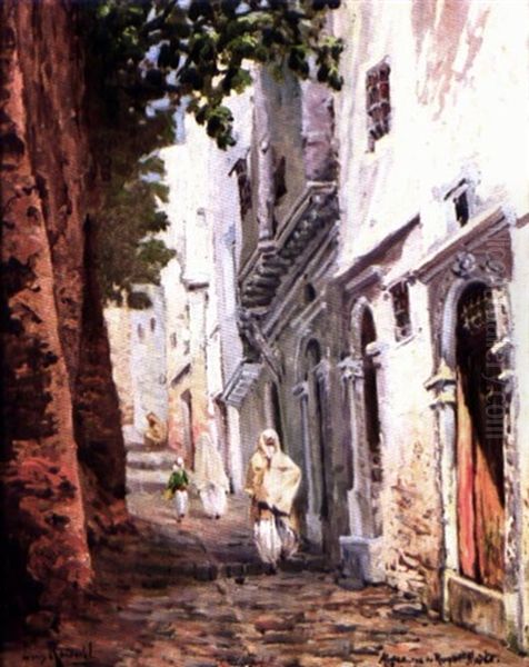 Casbah D'alger, La Rue Du Rempart Oil Painting by Louis Randavel