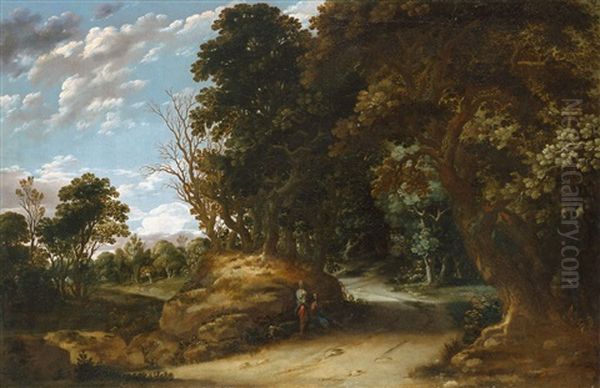 Bewaldete Landschaft Mit Rastenden Wanderern Oil Painting by Abraham van Rande