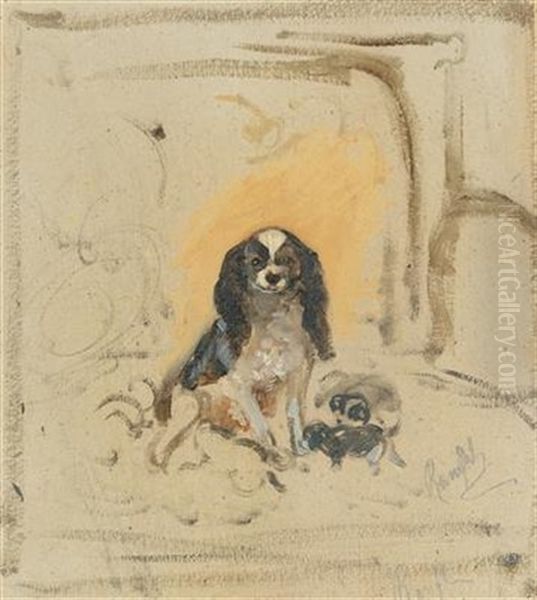 A Little Dog Oil Painting by Johann Matthias Ranftl