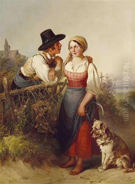 Junges Bauernpaar In Tracht by Johann Matthias Ranftl