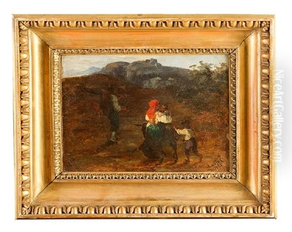 Family With Donkey In The Mountains Oil Painting by Johann Matthias Ranftl