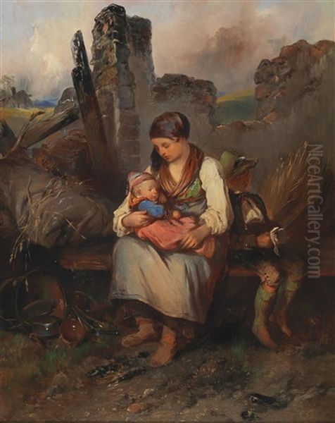 Motherly Love Oil Painting by Johann Matthias Ranftl