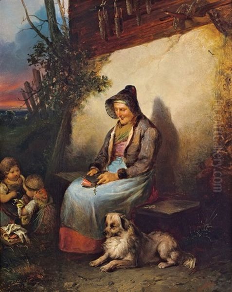 Grosmutter Mit Spielenden Kindern Oil Painting by Johann Matthias Ranftl