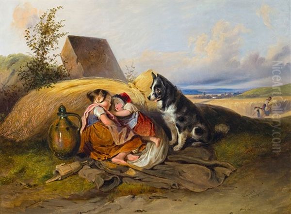 Bewachte Mittagsrast Oil Painting by Johann Matthias Ranftl