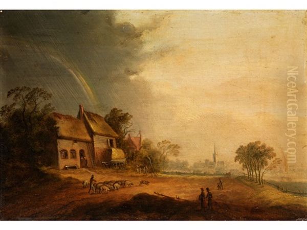 Landschaft Mit Regenbogen Oil Painting by Johann Matthias Ranftl