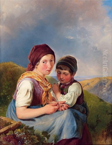 Die Kleinen Traubenverkaufer Oil Painting by Johann Matthias Ranftl