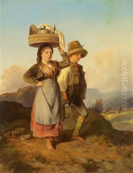 Am Weg Mit Dem Mittagessen Oil Painting by Johann Matthias Ranftl