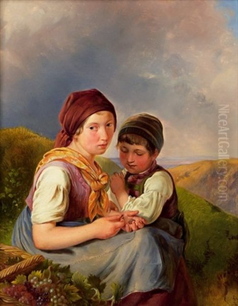 Zwei Kinder Oil Painting by Johann Matthias Ranftl