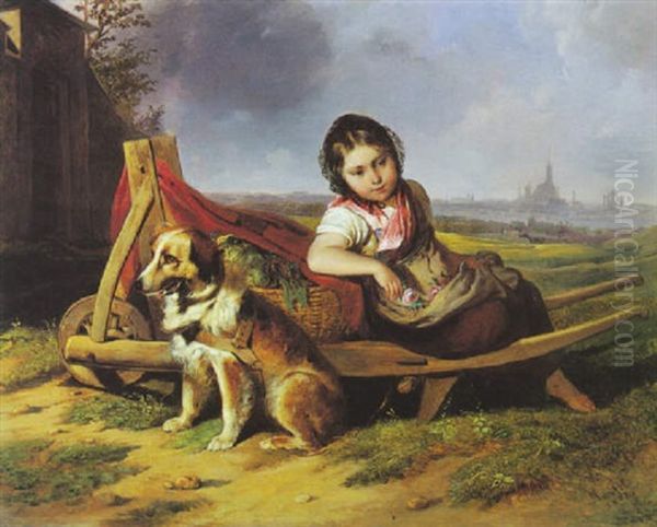 Madchen Mit Hund Vor Wien Oil Painting by Johann Matthias Ranftl