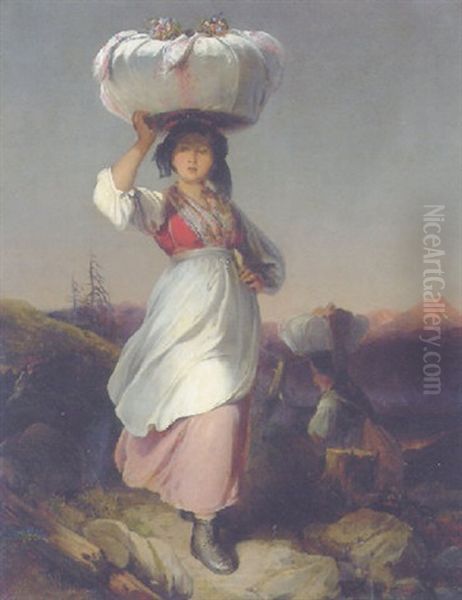 Wascherinnen Auf Dem Weg Ins Gebirge Oil Painting by Johann Matthias Ranftl