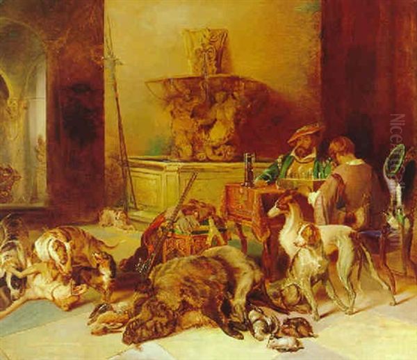 In Der Schloshalle Nach Der Jagd Oil Painting by Johann Matthias Ranftl