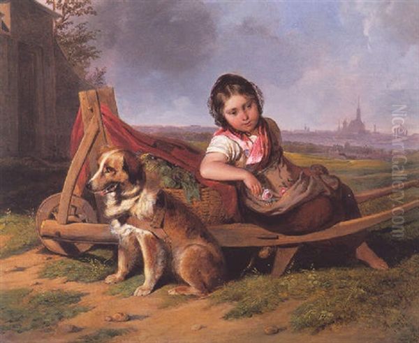 Madchen Mit Hund Vor Wien Oil Painting by Johann Matthias Ranftl