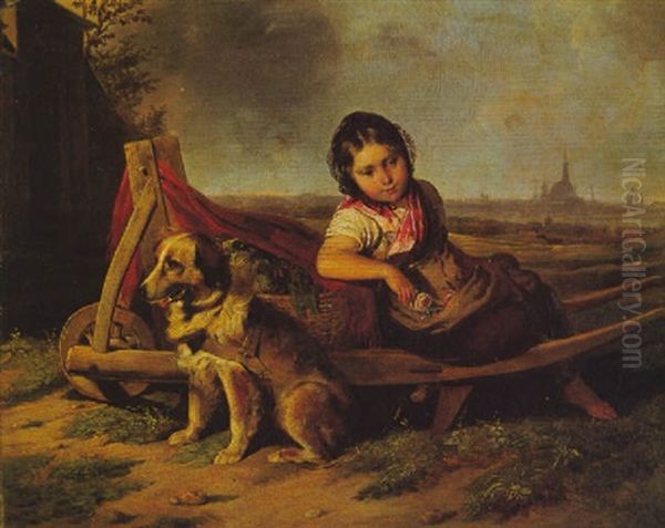 Madchen Mit Hund Vor Wien Oil Painting by Johann Matthias Ranftl