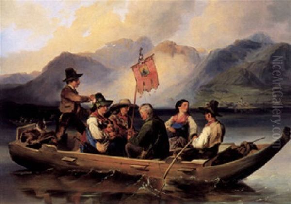 Frohnleichnamsfahrt Auf Dem Wolfgangsee Oil Painting by Johann Matthias Ranftl