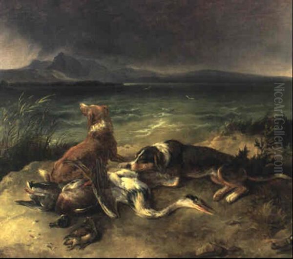 Jagdhunde Am Chiemsee Oil Painting by Johann Matthias Ranftl