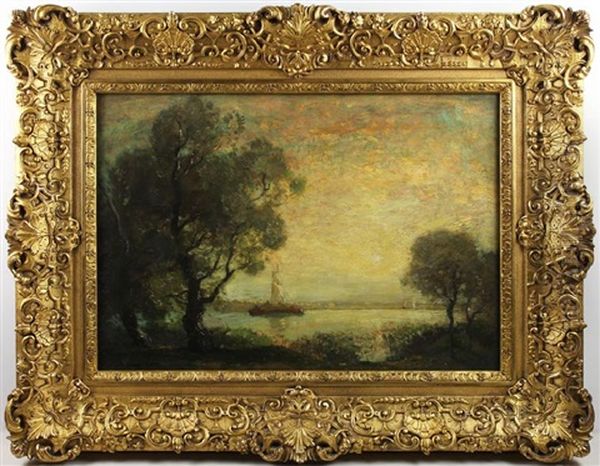 A Barge On The River Oil Painting by Henry Ward Ranger