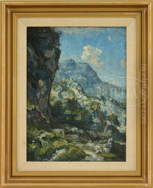 Hikers In A Mountainous Landscape Oil Painting by Henry Ward Ranger