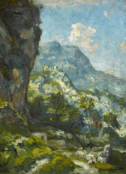 Figures In A Landscape Oil Painting by Henry Ward Ranger