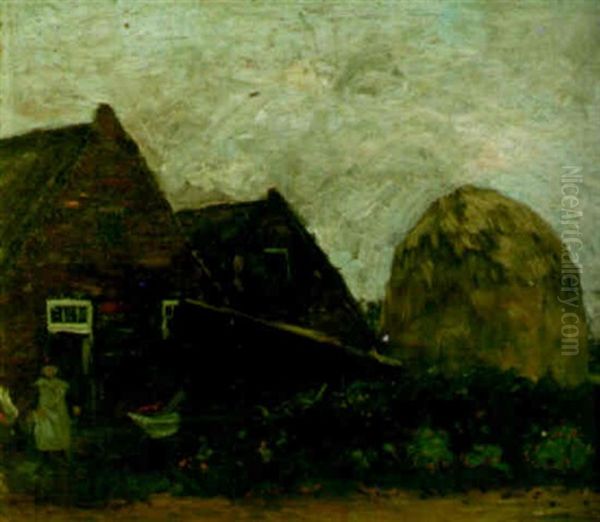 Haystacks And Barns Oil Painting by Henry Ward Ranger