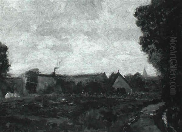 Landscape With Cottage And Distant Cathedral Oil Painting by Henry Ward Ranger