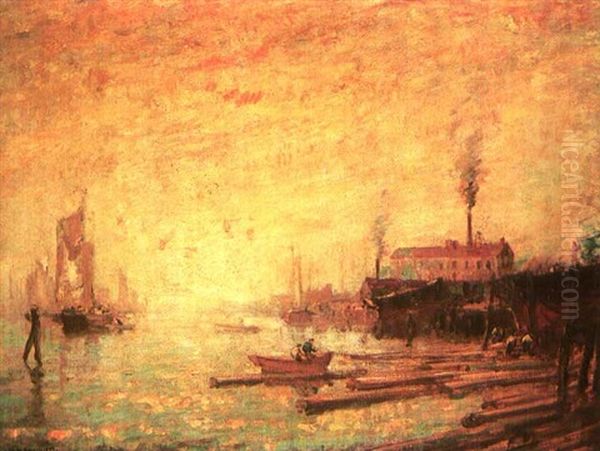 Harbor At Sunset, Noank, Connecticut Oil Painting by Henry Ward Ranger