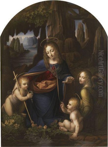 Madonna Of The Rocks, After Leonardo Da Vinci Oil Painting by Henry Bone