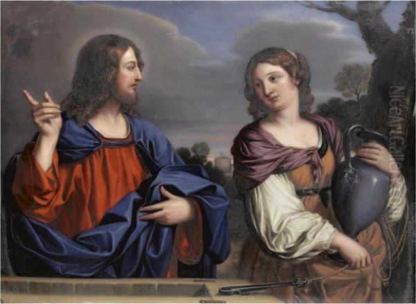 Christ And The Woman Of Samaria Oil Painting by Henry Bone