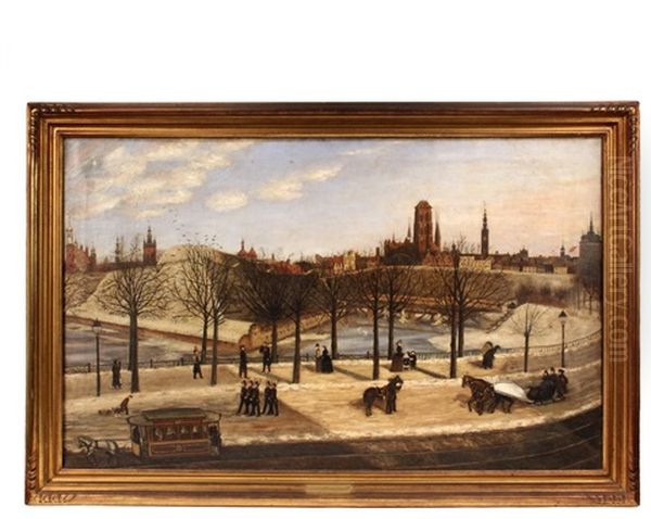 Charming Colloquial Winter View Of Danzig, Germany Oil Painting by Martha Ann Towne Ransom