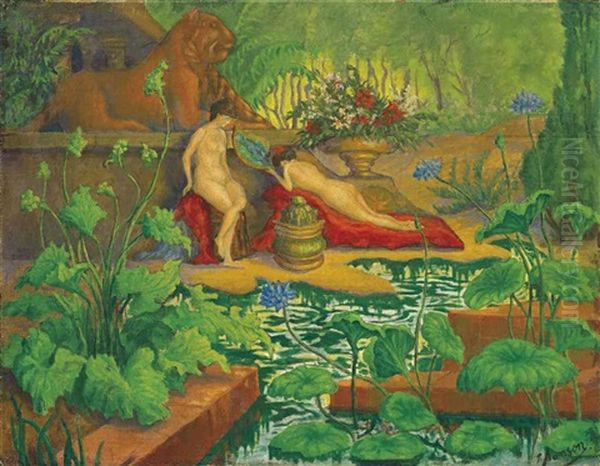 Deux Femmes Nues Aux Lions Ou Nus Aux Lions Oil Painting by Paul Elie Ranson