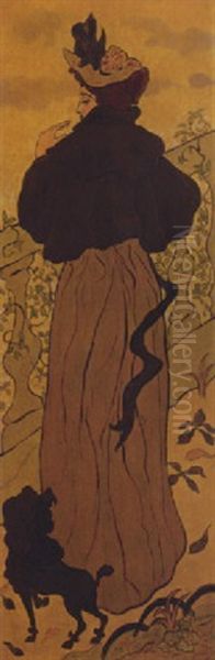 Femme Debout Contre Une Ballustrade Avec Un Caniche Oil Painting by Paul Elie Ranson