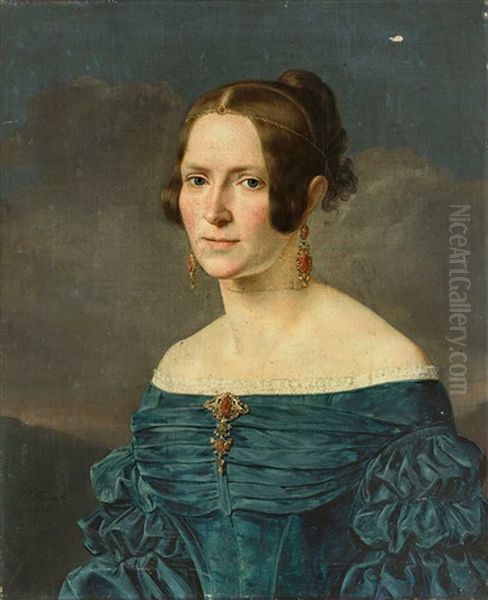 Portrait Einer Eleganten Dame Des Biedermeier Oil Painting by Friedrich Rantz