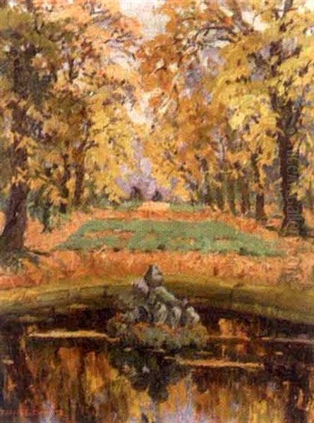 Bassin And Allee In The Park At Versailles Oil Painting by Lucie Ranvier-Chartier