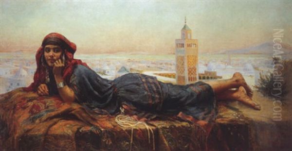 Mabrouka, Sur La Terrasse, Tunis Oil Painting by Lucie Ranvier-Chartier