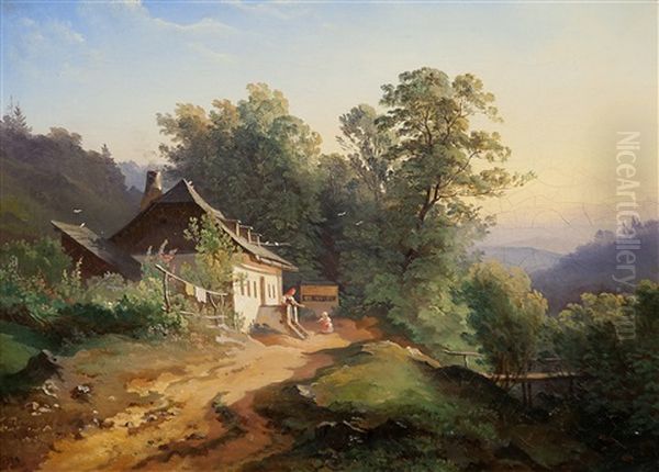 Rural Building With Footbridge Oil Painting by Jan Ranzmayer