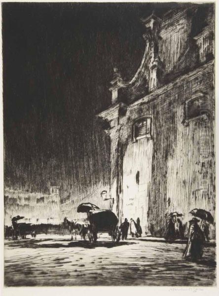 A Rainy Night In Rome Oil Painting by Muirhead Bone