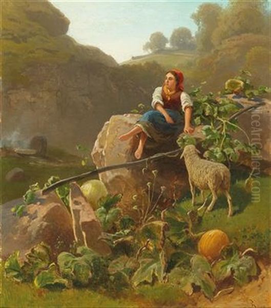 Young Shepherdess Oil Painting by Gustav Ranzoni