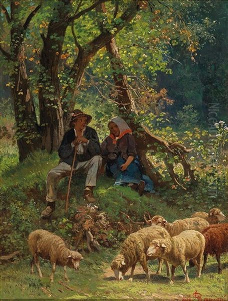 Shepherd Couple Resting By The Woodland